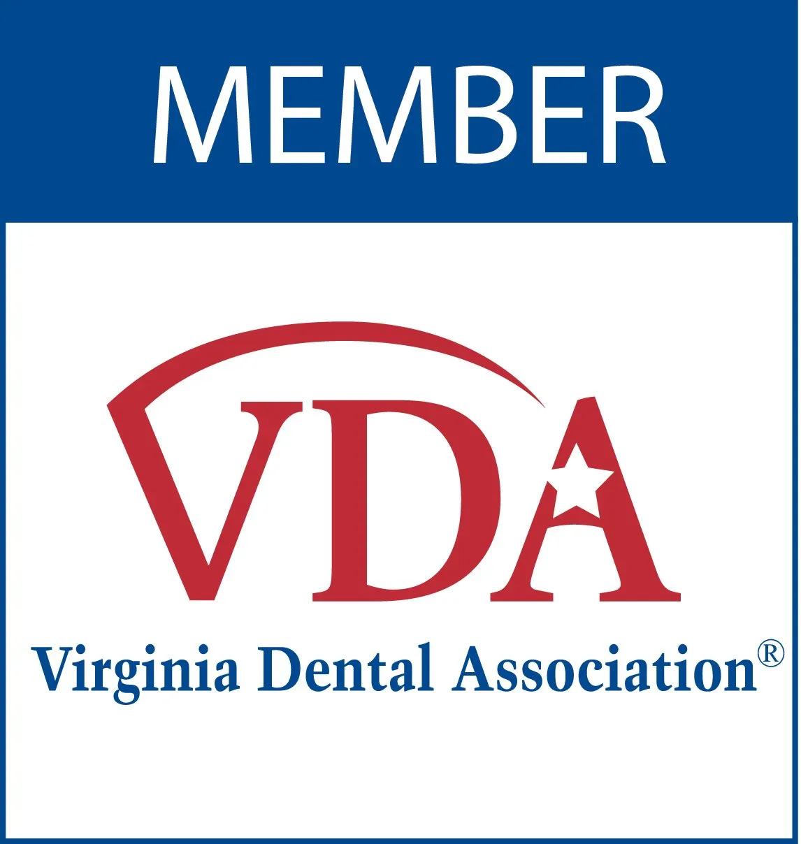 Virginia Dental Association member badge logo in red and blue