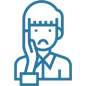Outline illustration of a construction worker wearing a hard hat and work clothes.