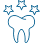 Tooth icon with heart shape and stars, representing dental care or smile excellence.