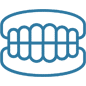 Dental prosthetics icon showing upper and lower dentures or false teeth outline.