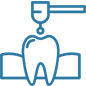 Dental treatment icon showing tooth under overhead lamp in clinical setting