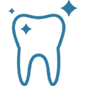 Blue tooth icon with sparkles, representing dental care or oral hygiene services.