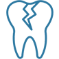 Cracked tooth icon representing dental damage or tooth fracture treatment.