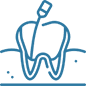 Dental tooth icon with toothbrush and mirror, representing dentistry or oral care services.